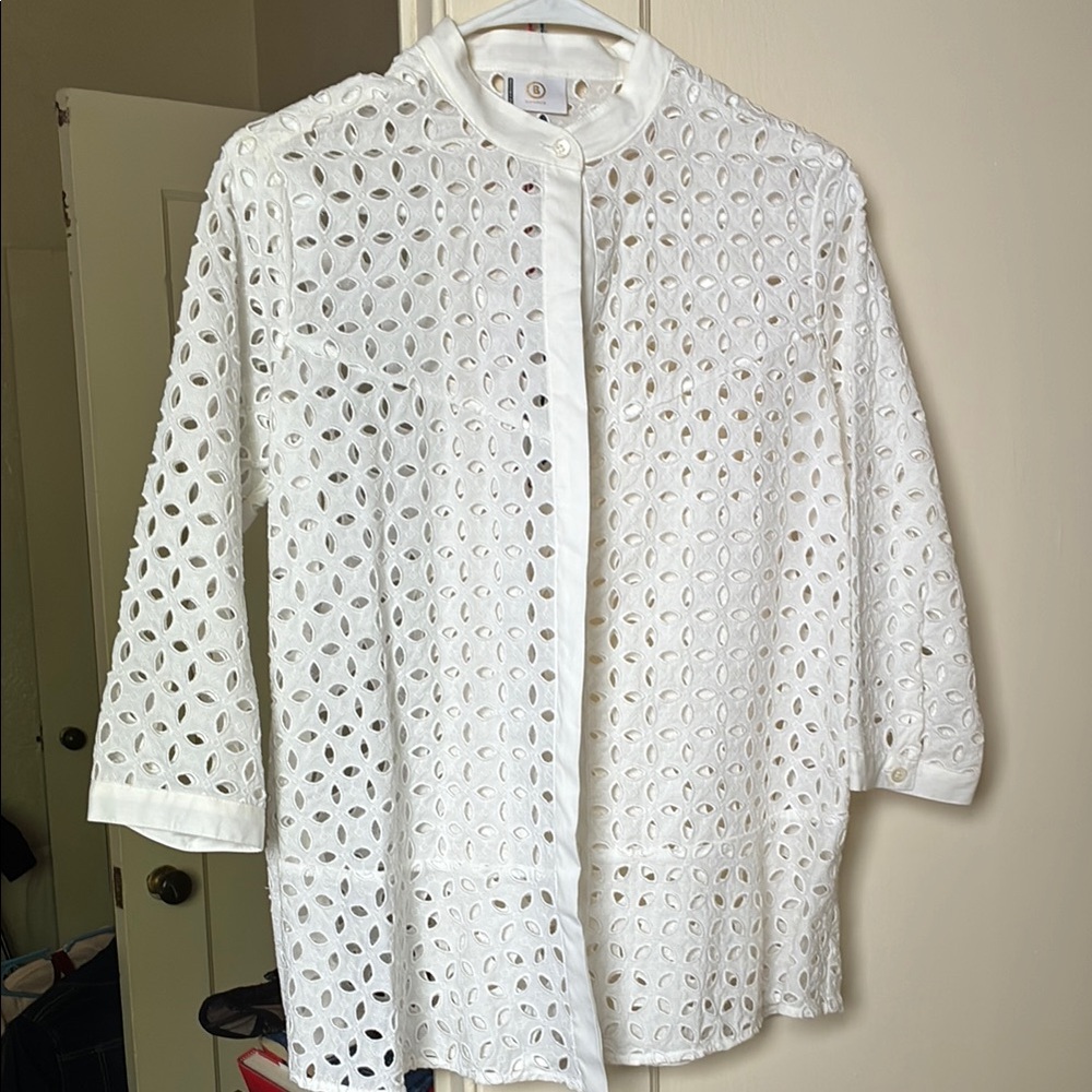 Bogner Cream Eyelet Button-Up Shirt